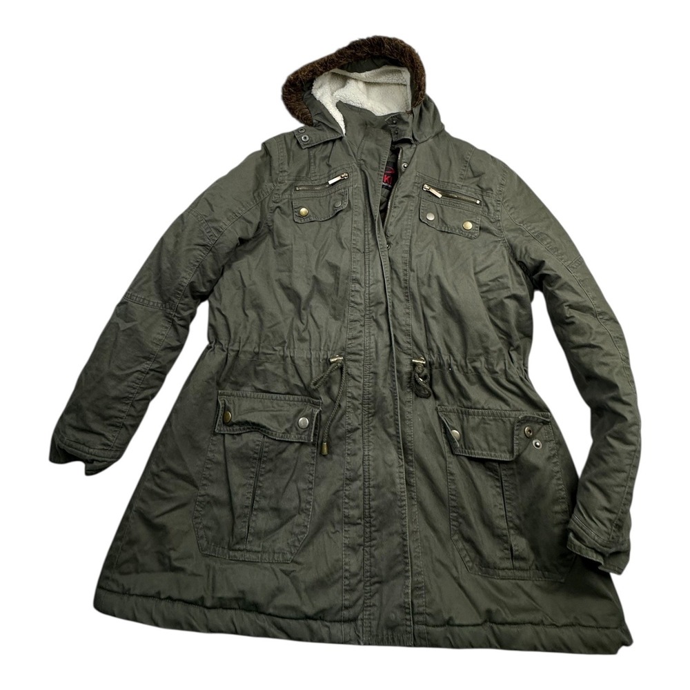 Yoki Outerwear Collection Women's Olive Green Fur‎ Hooded Parka Jacket Size 3XL